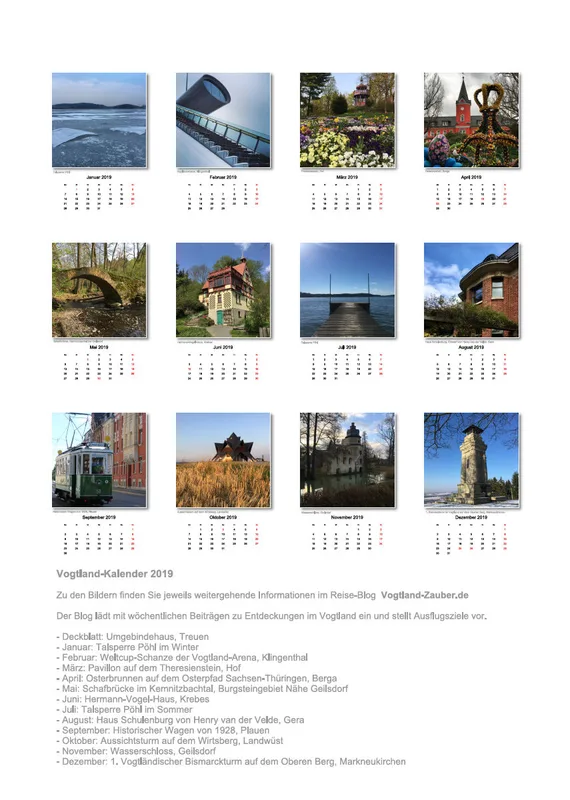 A4 - Vogtland-Kalender 2019 - 14 Seiten - Spiralbindung