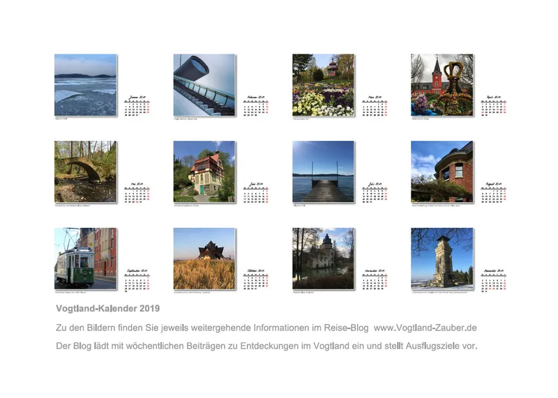 Tischkalender Vogtland 2019 - A5 - Querformat - 14 Seiten - Spiralbindung
