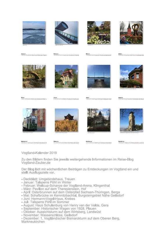 A3 - Vogtland-Kalender 2019 - 14 Seiten - Spiralbindung