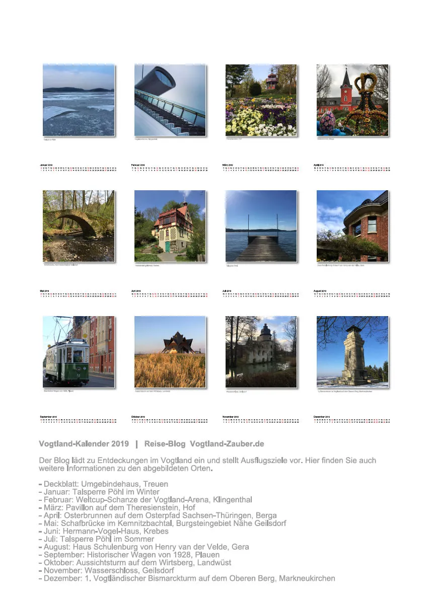 A5 - Vogtland-Kalender 2019 - 14 Seiten - Spiralbindung